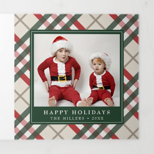 Classic Beige Tartan Plaid Christmas Tri_Fold Holiday Card