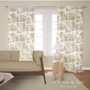 Classic Beige Vintage French Chateau Toile Sheer Curtains