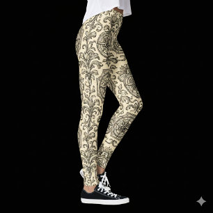 classic beige vintage nautical compass ornamental leggings