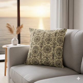 classic beige vintage nautical compass ornamental  throw pillow