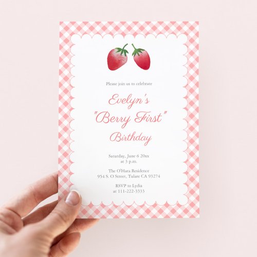 Classic Berry First 1st Birthday Strawberry Party Invitation