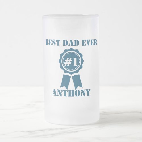 Classic Best Dad Ever Medal Navy Personalized Frosted Glass Beer Mug