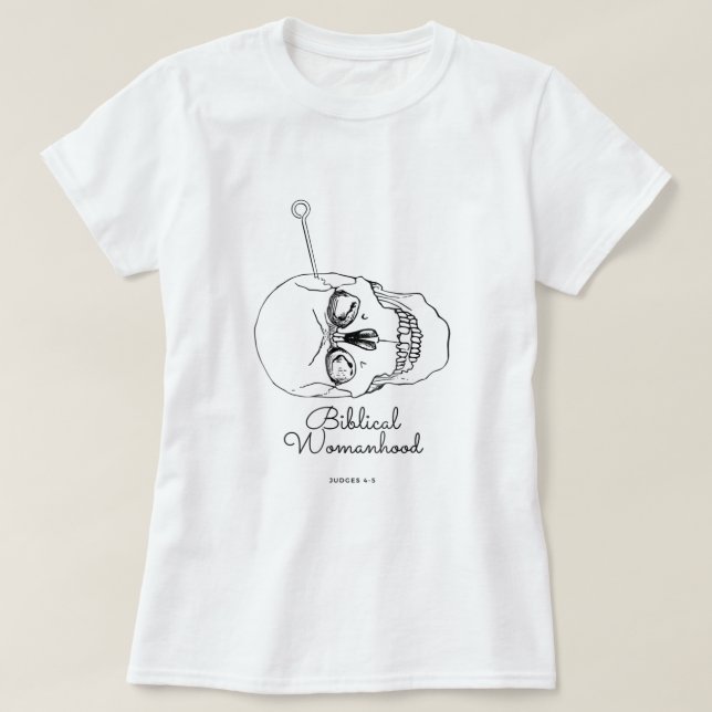 Classic Biblical Womanhood Skull Flower Cool Bible T-Shirt (Design Front)