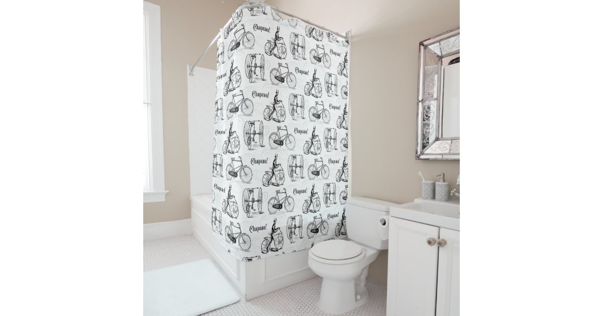 Bicycle Pattern Print Bathroom Shower Curtain