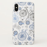 Classic Bicycles with Clocks Blue Gray Pattern iPhone X Case
