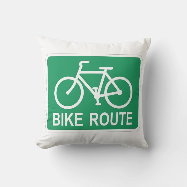 Classic Bike Route Sign Throw Pillow (Front)