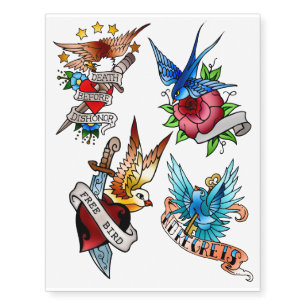 classic bird sampler temporary tattoos