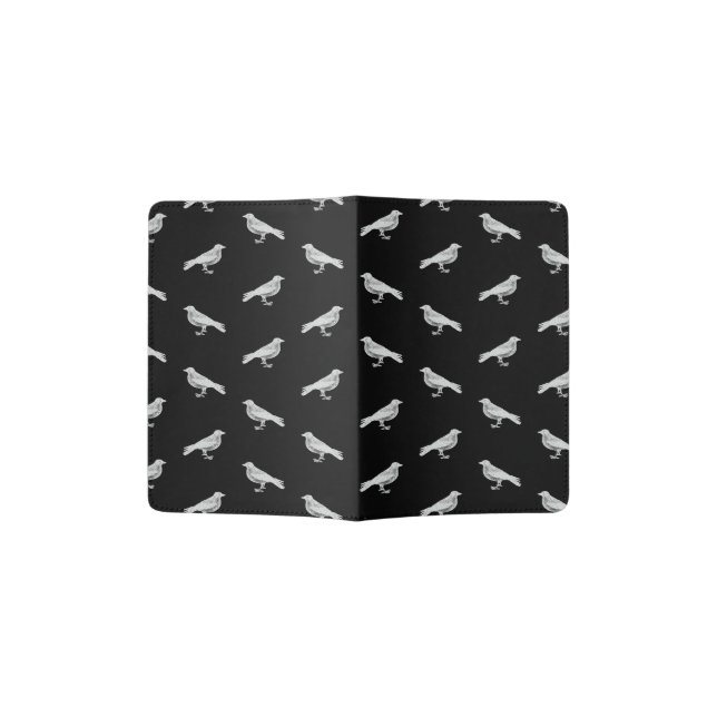Classic Birds Print Pattern Antique Bird Art Black Passport Holder (Opened)