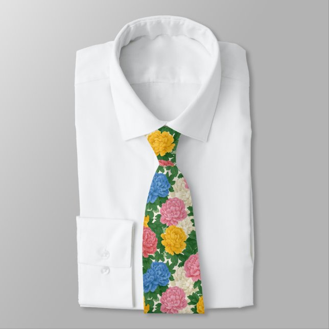Classic Birthday Gifts For Husband Peonies Neck Tie (Tied)