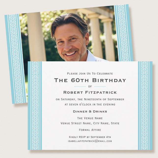 Classic Birthday Party Custom Age Photo Blue Invitation (Creator Uploaded)