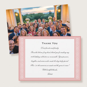 Classic Birthday Party Photo Pink Flat Thank You Card