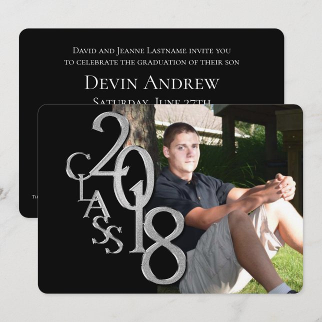 Classic Black 2018 Photo Graduation Invitation (Front/Back)