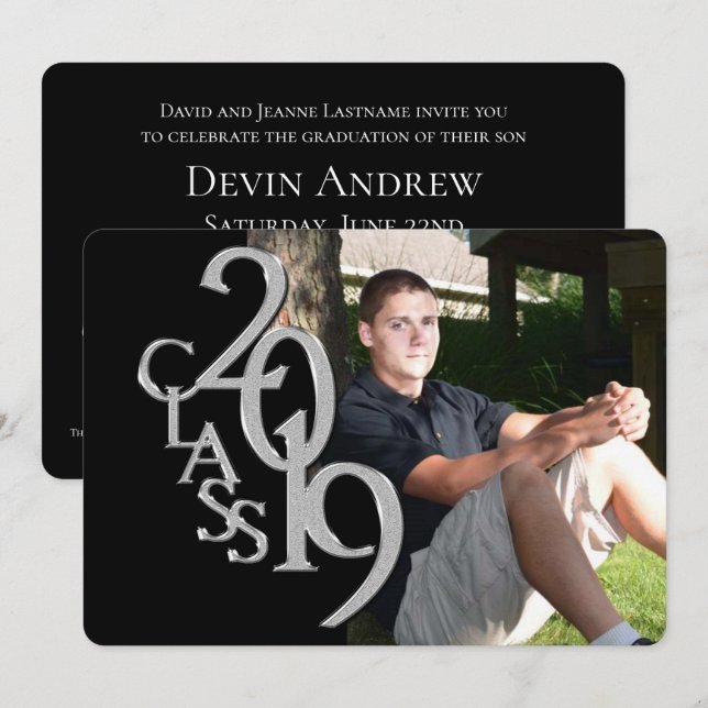 Classic Black 2019 Photo Graduation Invitation (Front/Back)