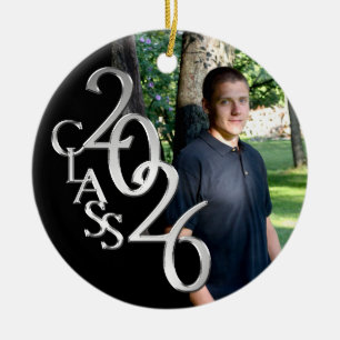 Classic Black 2026 Graduate Photo Ceramic Ornament