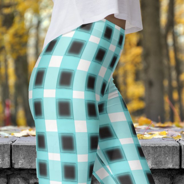 Classic Black and Blue White Check Pattern Leggings (Classic Black and Blue White Check Pattern Leggings)