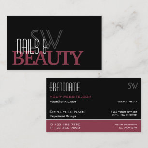 Classic Black and Burgundy Simple with Monogram Business Card