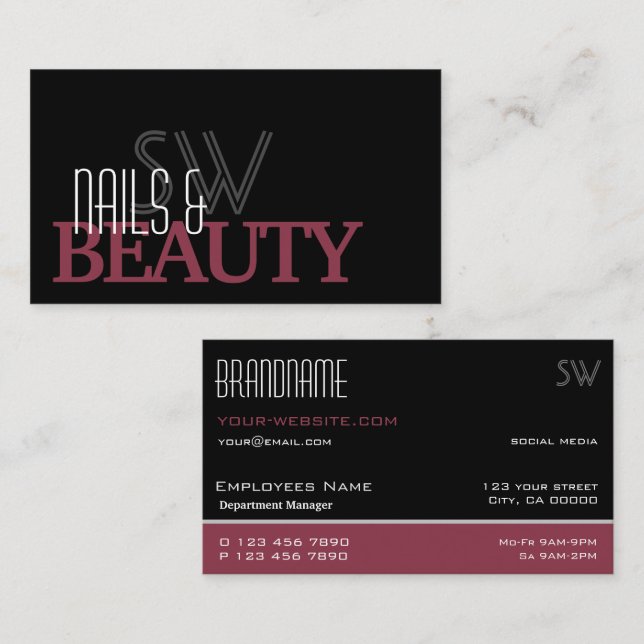 Classic Black and Burgundy Simple with Monogram Business Card (Front/Back)