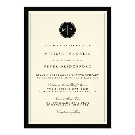 Classic Black and Ecru Monogram Wedding Invitation