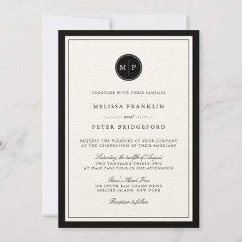 Classic Black and Ecru Monogram Wedding Invitation | Zazzle