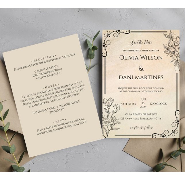 Classic Black and Ecru Monogram Wedding Invitation (Creator Uploaded)