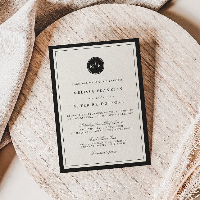 Classic Black and Ecru Monogram Wedding Invitation (Creator Uploaded)