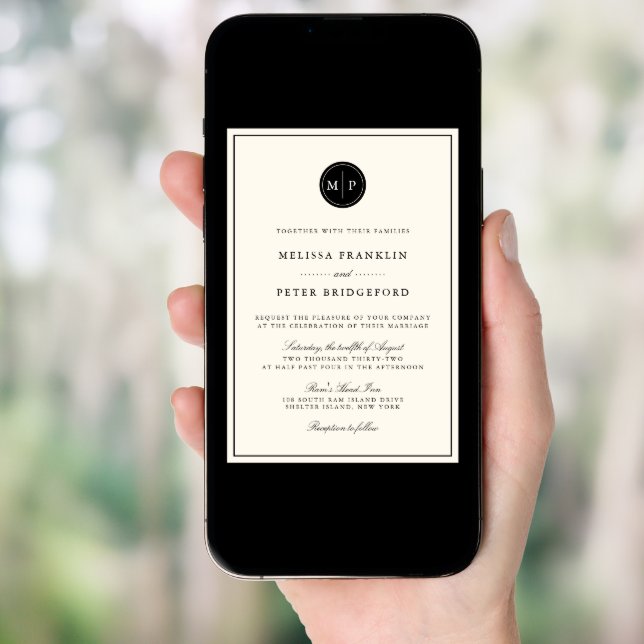 Classic Black and Ecru Monogram Wedding Invitation (Front Digital)