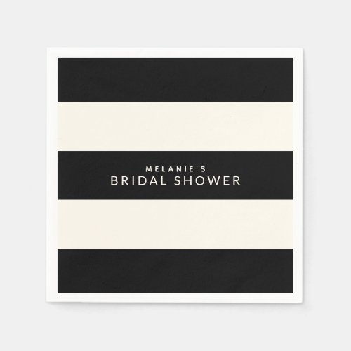 Classic Black and Ecru Stripes Bridal Shower Napkins