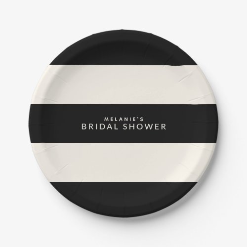 Classic Black and Ecru Stripes Bridal Shower Paper Plates