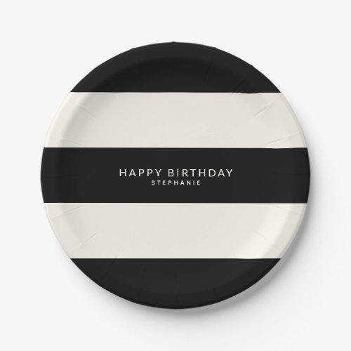 Classic Black and Eggshell White Stripes Birthday Paper Plates