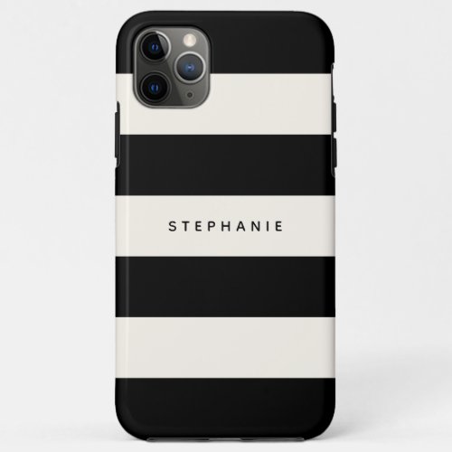 Classic Black and Eggshell White Stripes with Name iPhone 11 Pro Max Case
