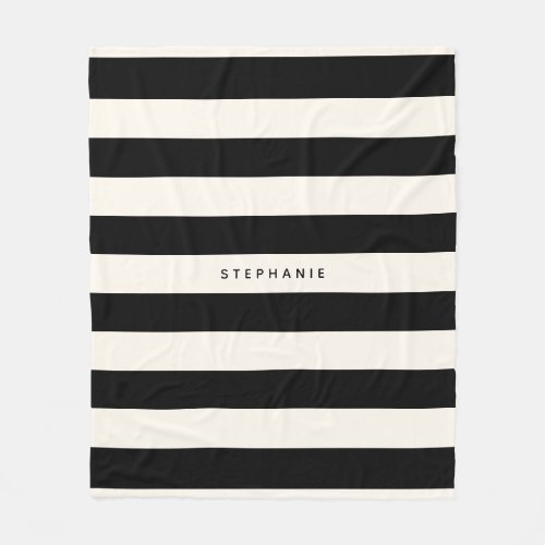 Classic Black and Eggshell White Stripes with Name Fleece Blanket