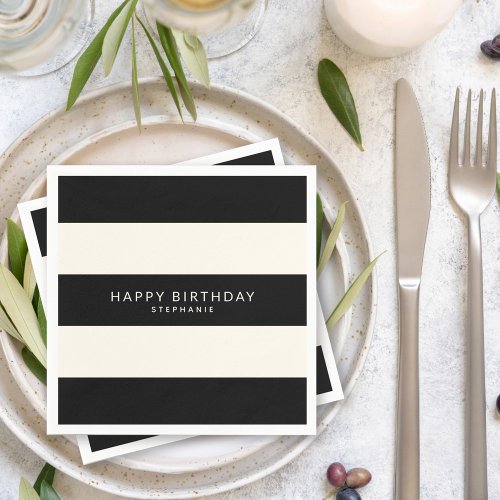 Classic Black and Eggshell White Stripes with Name Napkins