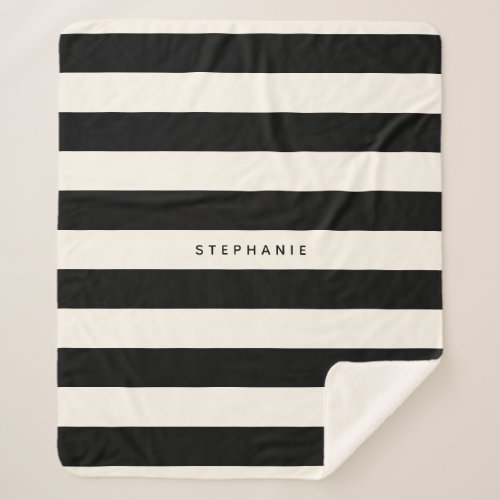 Classic Black and Eggshell White Stripes with Name Sherpa Blanket