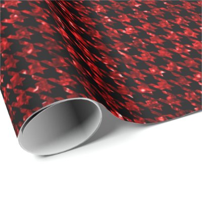 Classic Black and Glitter Red Houndstooth Pattern  Wrapping Paper