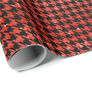 Classic Black and Glitter Red Houndstooth Pattern Wrapping Paper