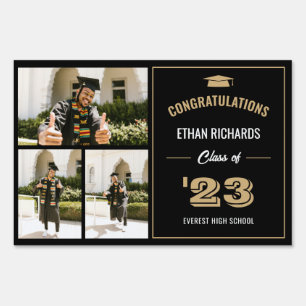 Classic Black and Gold 3 Photo Graduation Sign