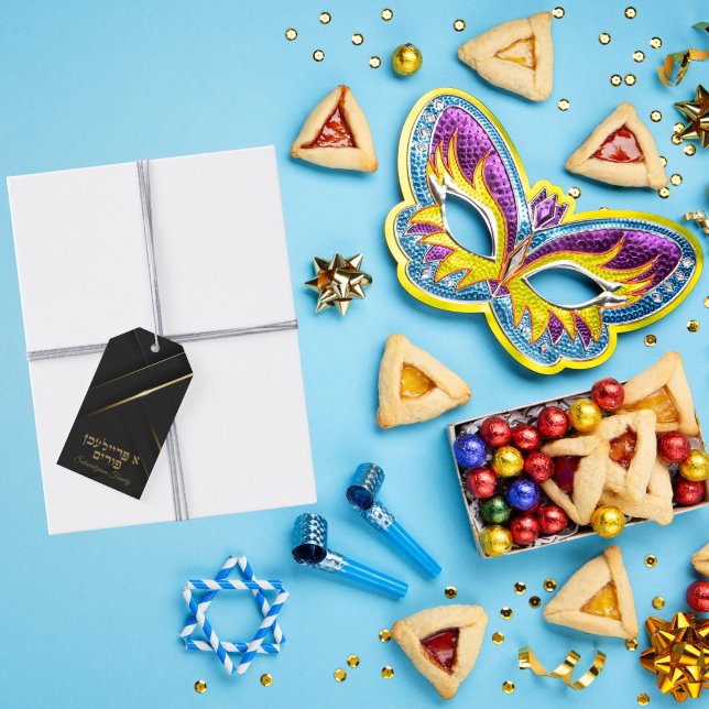 Classic Black and Gold A Freilichen Purim Gift Tags (Creator Uploaded)