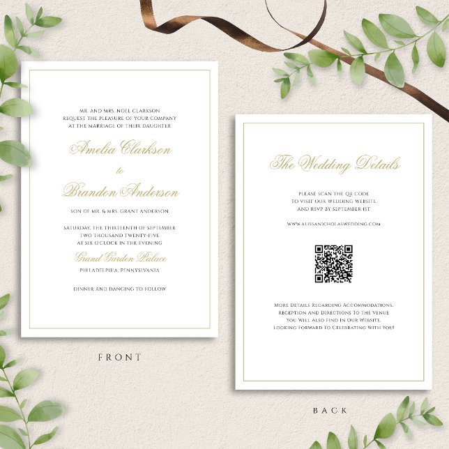 Classic Black and Gold Border Wedding QR Code Invitation (Creator Uploaded)