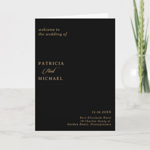 Classic Black and Gold Calligraphy Folded Wedding Program
