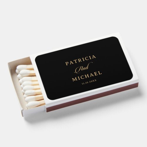 Classic Black and Gold Calligraphy Wedding  Matchboxes