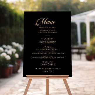 Classic Black and Gold Calligraphy Wedding Menu Foam Board