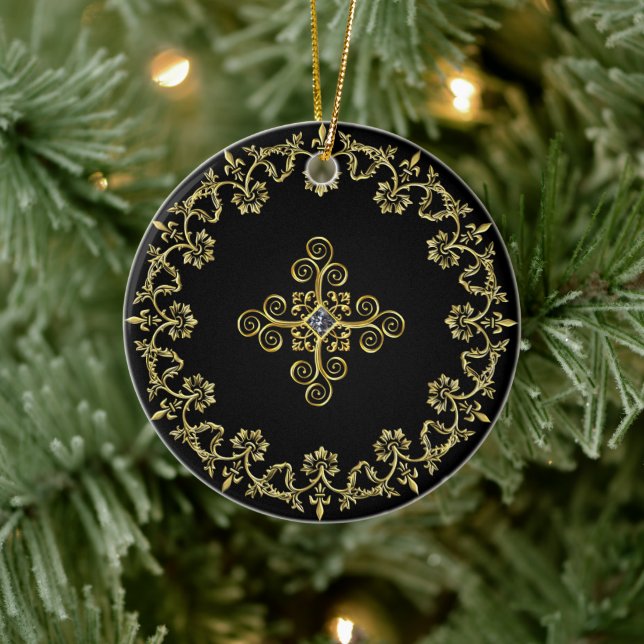 Classic Black and Gold Ceramic Ornament (Tree)