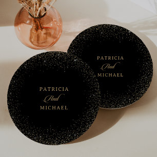 Classic Black and Gold Confetti Minimal Wedding Paper Plates