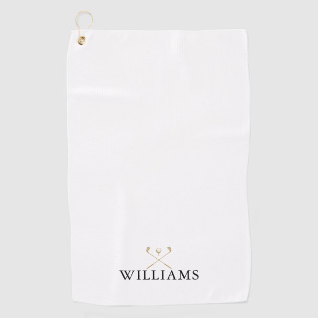 Classic Black And Gold Custom Name Golf Clubs Golf Towel (Front)