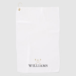 Classic Black And Gold Custom Name Golf Clubs Towel