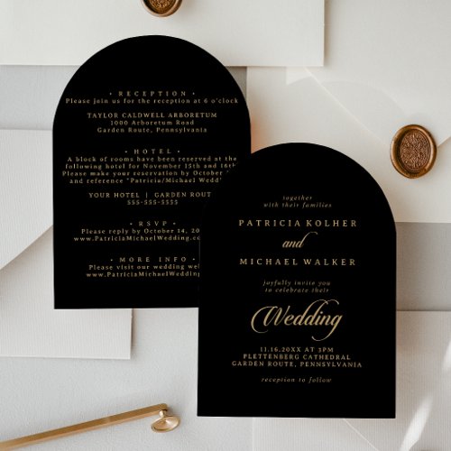 Classic Black and Gold Front and Back Wedding Invitation