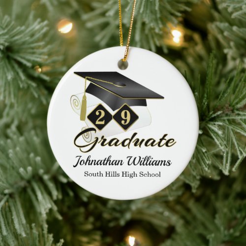 Classic Black and Gold Graduate Ceramic Ornament