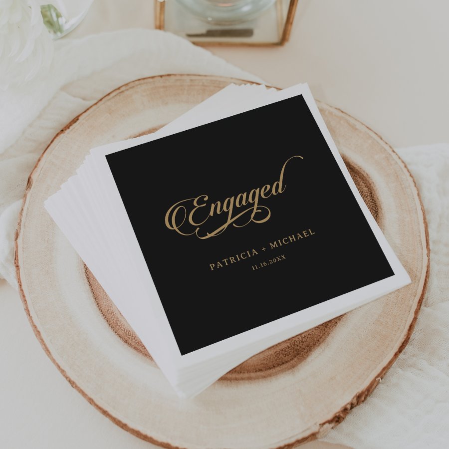 Classic Black and Gold Minimal Engagement party  Napkins