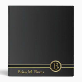Classic Black and Gold Monogram Design 3 Ring Binder