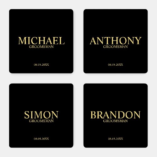 Classic Black and Gold Personalized Groomsman Coaster Set